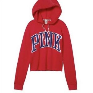 VS PINK | Red Crop Sweatshirt with Hoodie